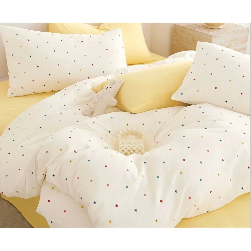 Twinkle Dots‎ White 100% Double Layer Cotton Comforter Set Twin Cozy Modern